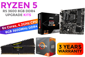 AMD RYZEN 5 3600 MSI B450M PRO-VDH Max 8GB 3600MHz Upgrade Kit - MSI B450M PRO-VDH Max AMD Ryzen ATX Motherboard +  AMD RYZEN 5 3600 6MB Game Cache Up to 4.2GHz CPU (OEM) + Corsair Vengeance LPX 8GB (1x 8GB) 3600MHz DDR4 Desktop Memory