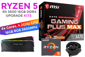 AMD RYZEN 5 3600 X470 Gaming Plus MAX 16GB RGB 3600MHz Upgrade Kit - MSI X470 Gaming Plus MAX ATX Ryzen Motherboard + AMD RYZEN 5 3600 35MB GameCache Up to 4.2GHz CPU (OEM) + Corsair Vengeance RGB RS 16GB (2 x 8GB) 3600MHz DDR4 Desktop Memory