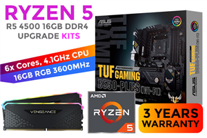 AMD RYZEN 5 4500 TUF B550-PLUS Wi-Fi 16GB RGB 3600MHz Upgrade Kit - ASUS TUF GAMING B550-PLUS Wi-Fi AMD Ryzen ATX Motherboard +  AMD RYZEN 5 4500 6MB Game Cache Up to 4.0GHz CPU (OEM) + Corsair Vengeance RGB RS 16GB (2 x 8GB) 3600MHz DDR4 Desktop Memory