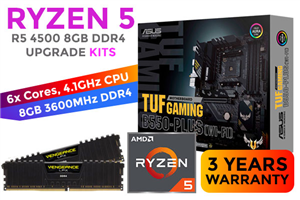 AMD RYZEN 5 4500 TUF B550-PLUS Wi-Fi 8GB 3600MHz Upgrade Kit - ASUS TUF GAMING B550-PLUS Wi-Fi AMD Ryzen ATX Motherboard +  AMD RYZEN 5 4500 6MB Game Cache Up to 4.0GHz CPU (OEM) + Corsair Vengeance LPX 8GB (1x 8GB) 3600MHz DDR4 Desktop Memory