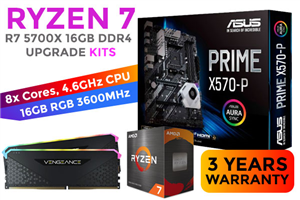 AMD Ryzen 7 5700X Prime X570-P 16GB RGB 3600MHz Upgrade Kit - ASUS Prime X570-P Ryzen Motherboard + AMD Ryzen 7 5700X 36MB Cache Up to 4.6GHz CPU (OEM) + Corsair Vengeance RGB RS 16GB (2 x 8GB) 3600MHz DDR4 Desktop Memory