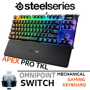 Steelseries Apex Pro TKL RGB Mechanical Gaming Keyboard - OmniPoint Switch / 8x Faster Response /  5x Faster Actuation / 2x More Durability / Adjustable Mechanical Switches / OLED Smart Display / Dynamic Per-Key RGB Illumination / Dedicated Multimedia Controls / SS64734