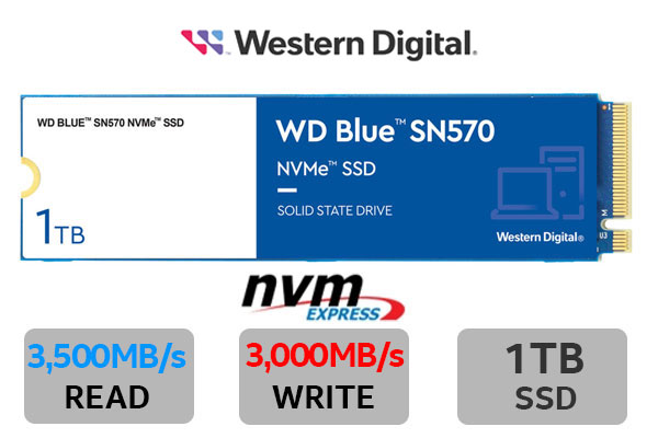  Western Digital 1TB WD Blue SN570 NVMe Internal Solid State  Drive SSD - Gen3 x4 PCIe 8Gb/s, M.2 2280, Up to 3,500 MB/s - WDS100T3B0C :  Electronics