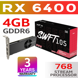 XFX SPEEDSTER SWFT105 RADEON RX 6400 4GB GDDR6 Graphics Card / 768 Cuda Cores / Boost Clock : 2321MHz / 64-bit Memory Bus / RX-64XL4SFG2