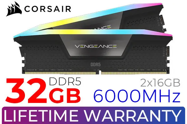 VENGEANCE® RGB 32GB (2x16GB) DDR5 DRAM 6000MHz C36 Memory Kit — Black