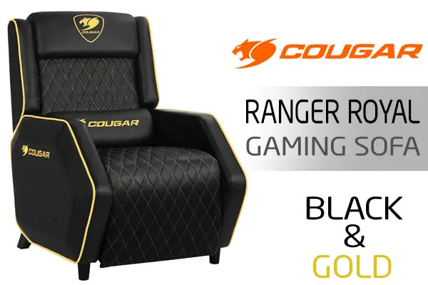 Cougar Gaming Sofa Ranger, Steel-Frame, Breathable Pvc Leather, 160°  Recliner System, 160Kg Weight Capacity, Black