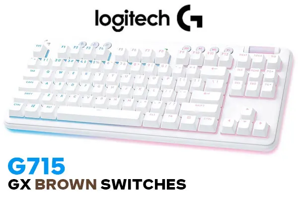  Logitech G715 Wireless Mechanical Gaming Keyboard with  LIGHTSYNC RGB, LIGHTSPEED, Tactile Switches (GX Brown), and Keyboard Palm  Rest, PC/Mac Compatible - White Mist : Video Games