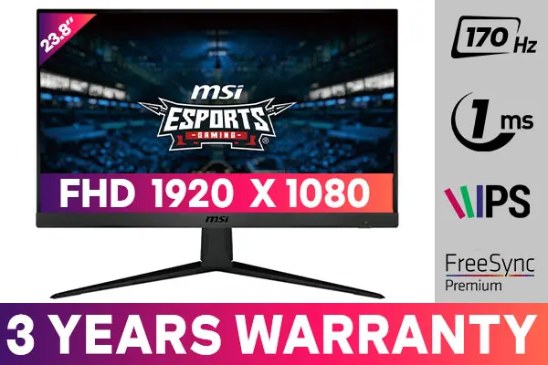  MSI G2412, 24 Gaming Monitor, 1920 x 1080 (FHD), IPS, 1ms,  170Hz, FreeSync Premium, HDMI, Displayport, Tilt, Black : Electronics