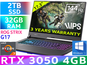ASUS ROG Strix G17 RTX 3050 Gaming Laptop With 32GB RAM & 2TB SSD