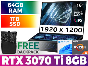 ASUS ROG Zephyrus Duo 16 GX650RW RTX 3070 Ti Gaming Laptop With 64GB RAM & 1TB SSD