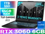ASUS TUF F17 i7 RTX 3060 Gaming Laptop With 64GB RAM & 1TB SSD