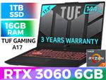 ASUS TUF Gaming A17 RTX 3060 Gaming Laptop With 16GB RAM & 1TB SSD
