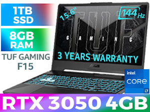ASUS TUF Gaming F15 11th Gen RTX 3050 Laptop With 1TB SSD