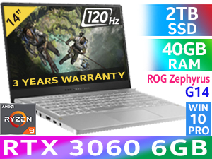 ASUS Zephyrus G14 Ryzen 9 RTX 3060 Laptop With 40GB RAM & 2TB SSD