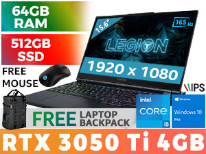 Lenovo Legion 5 RTX 3050 Ti Gaming Laptop With 64GB RAM & 512GB SSD