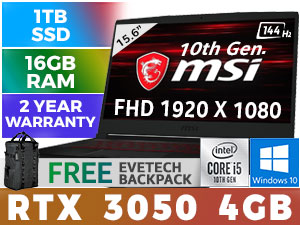 MSI GF63 Thin 10UC Core i5 RTX 3050 Gaming Laptop With 16GB RAM & 1TB SSD